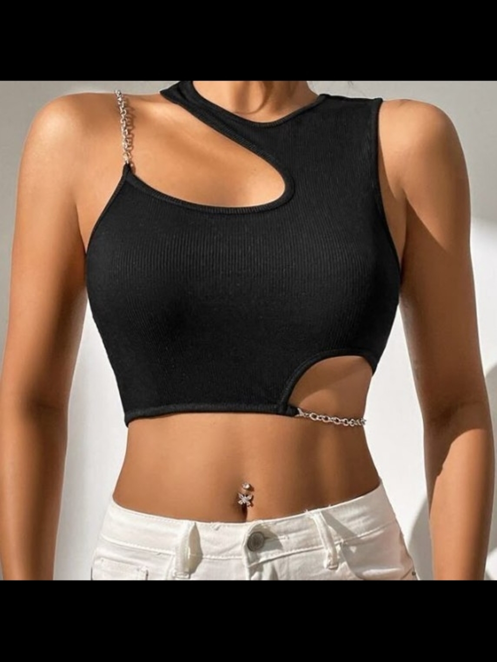 Fucsia Ribbed Asymmetric Without Chain Crop Top